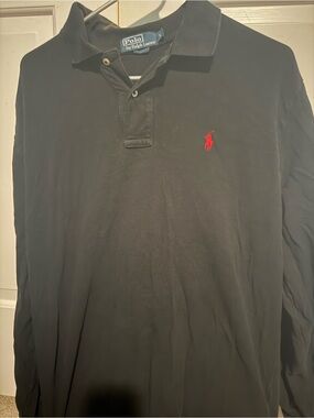 Ralph Lauren Black Long-Sleeve Polo Rugby shirt with Red Pony